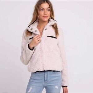 Thread & Supply Cream Soft Fuzzy Teddy Utility Jacket Coat Size S